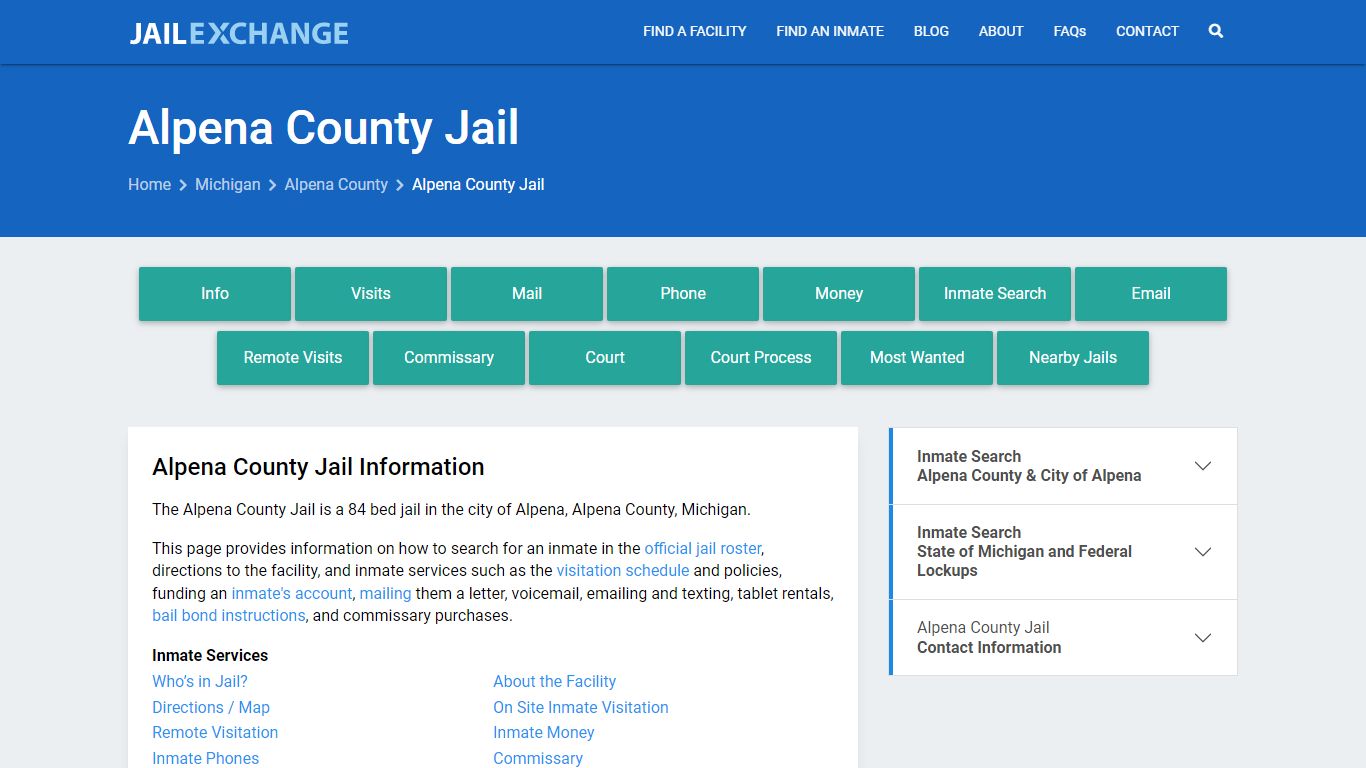 Alpena County Jail, MI Inmate Search, Information